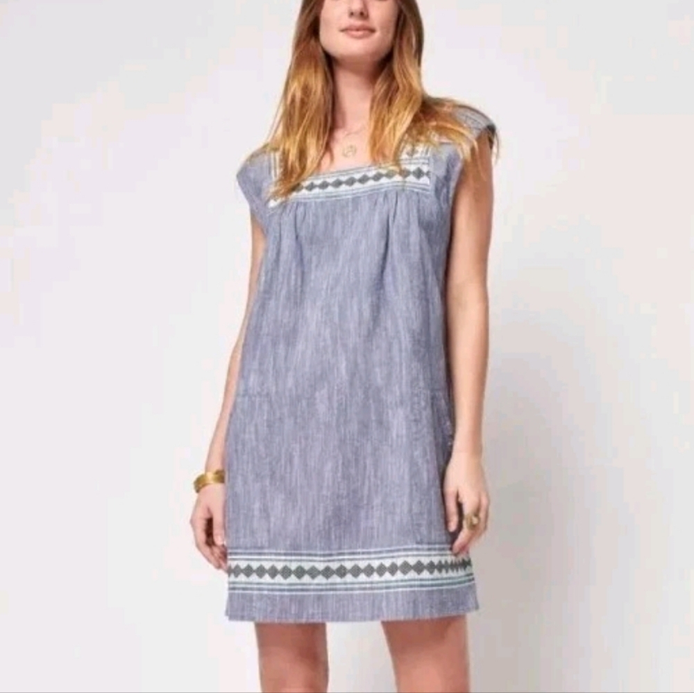 NEW Womens Faherty Hailee Dress Navy Jacquard Small $148